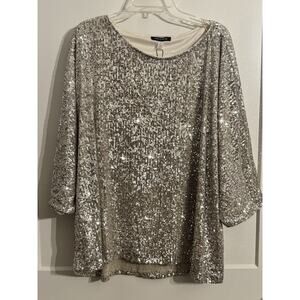 Cable & Gauge Sequin Special Occasion Blouse Top Shirt Sz 3X plus Christmas NYE